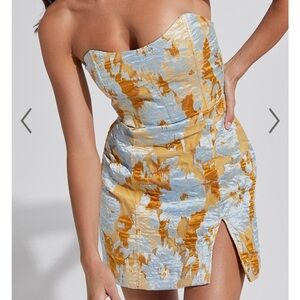 Showpo Strapless Multicolor (Blue Jacquard) Dress